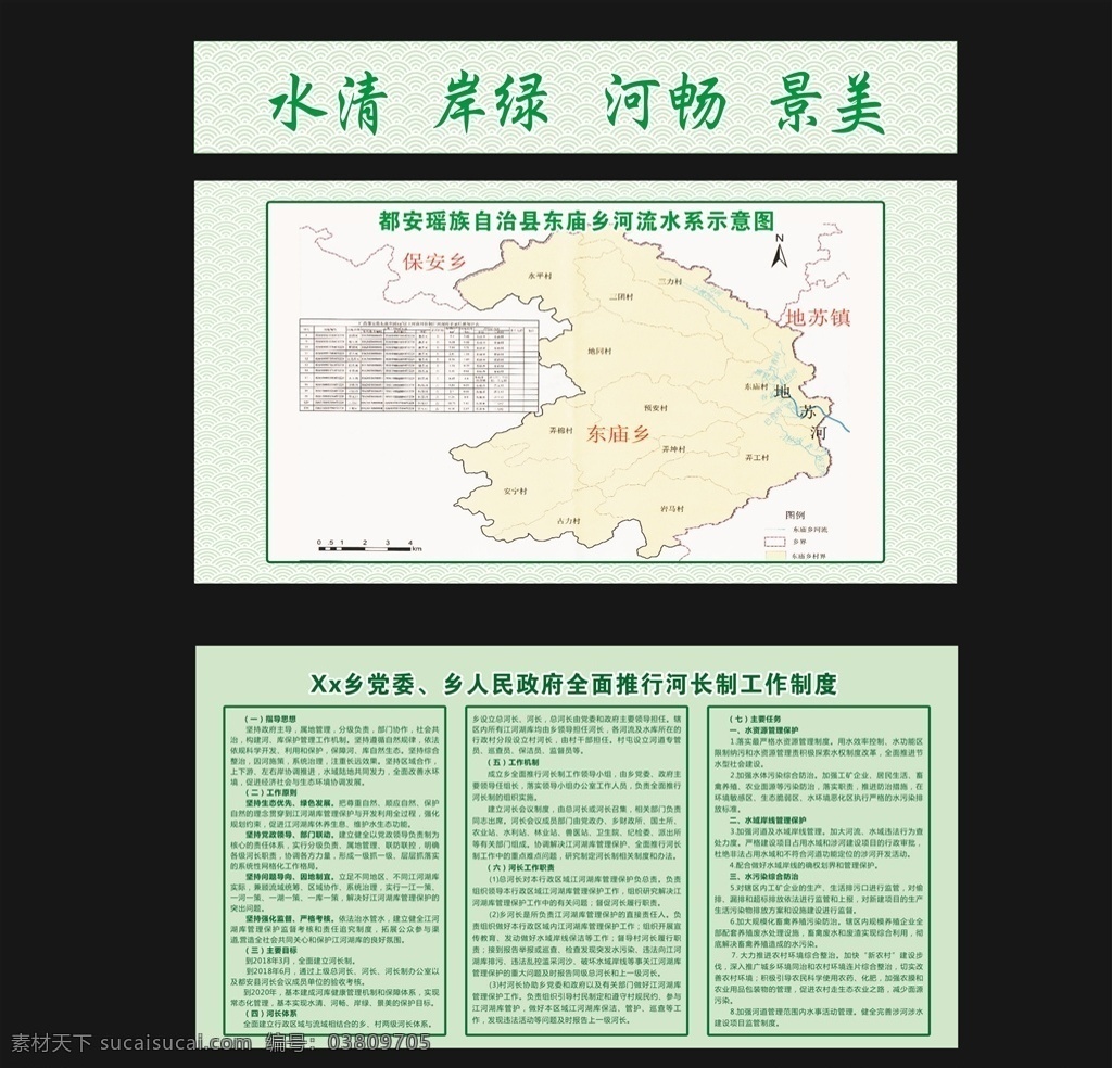 河长制公示牌 河长制制度 河长 河长制宣传栏 工作制度 水系图 政府 推行河长制