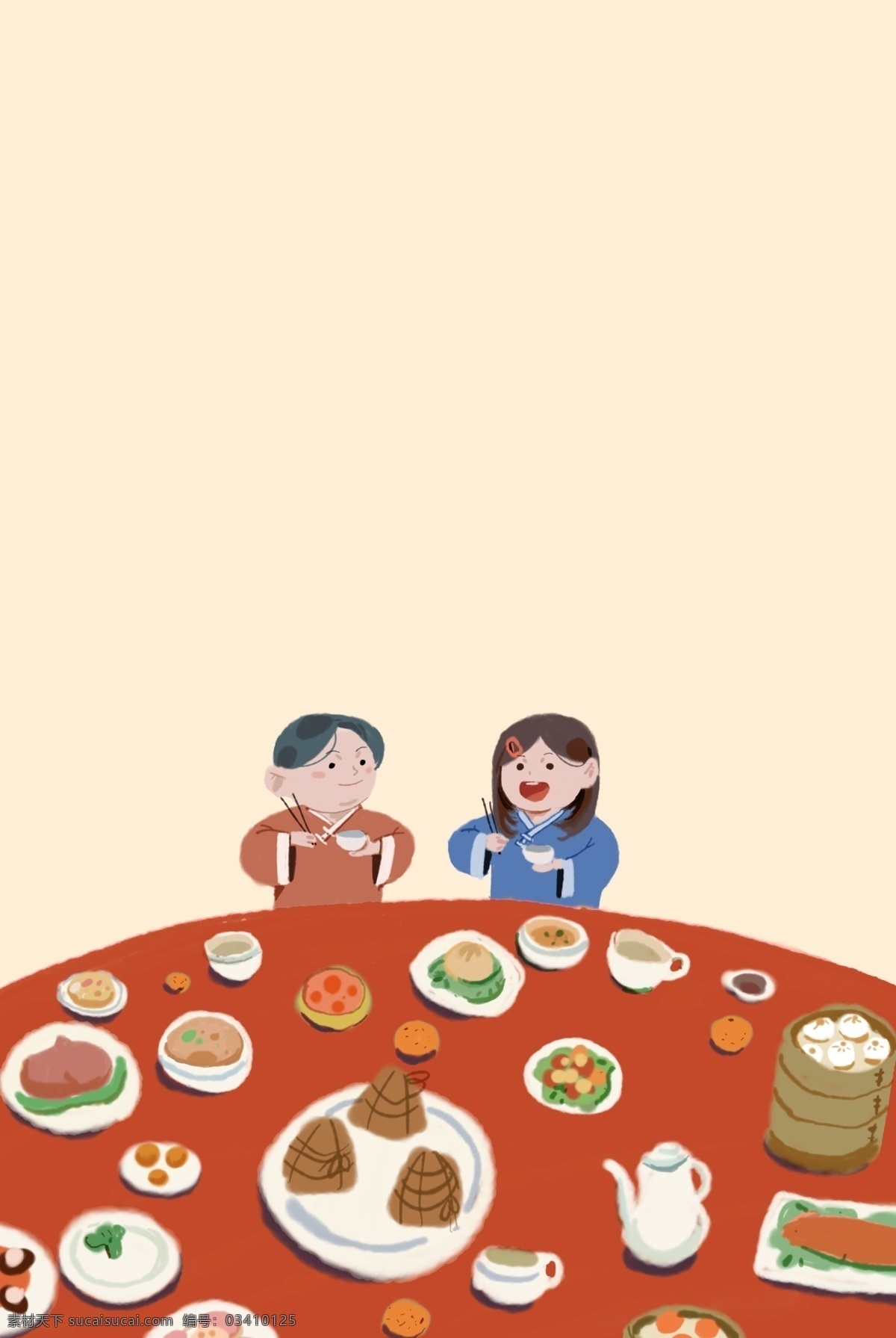 满汉全席 中国 美食 插画 特色 菜肴 人物 家居 酒席 插画风 促销海报