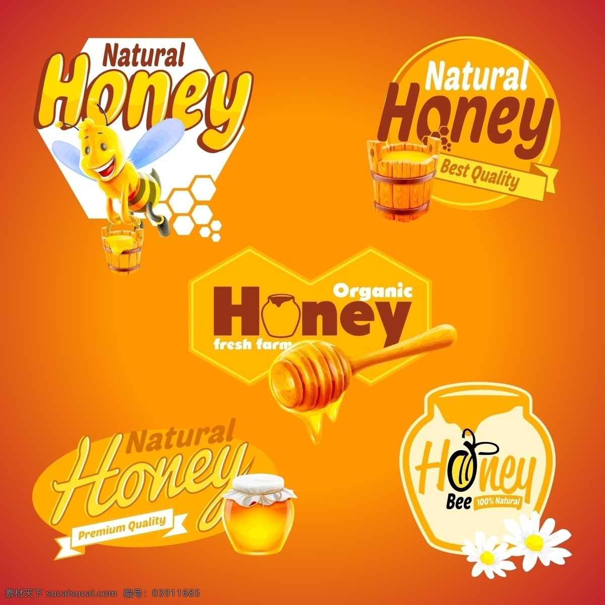 自然 蜂蜜 横幅 矢量 蜜蜂 商标 自然蜂蜜