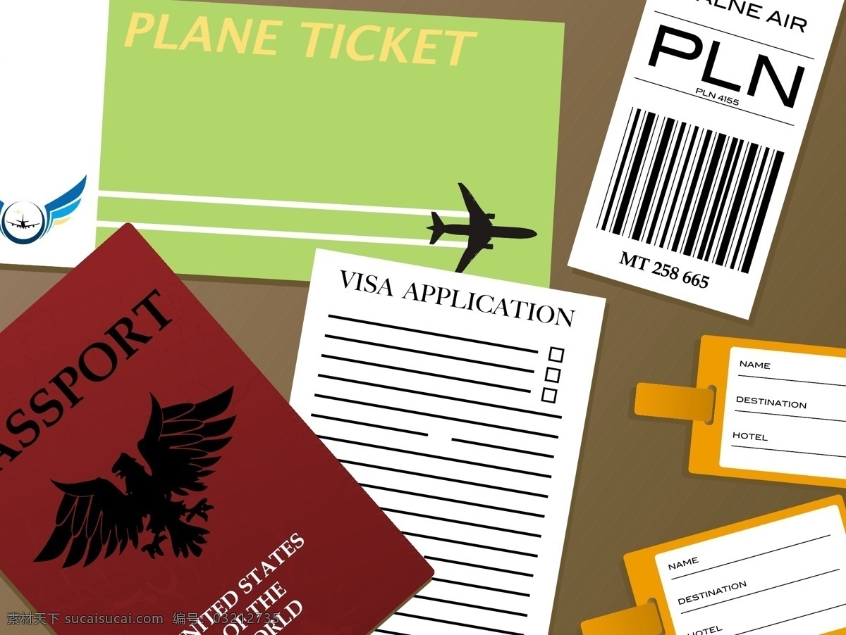 出国 证件 机票 矢量 护照 出国证件 机票设计 登机牌 条形码标签 矢量图 其他矢量图