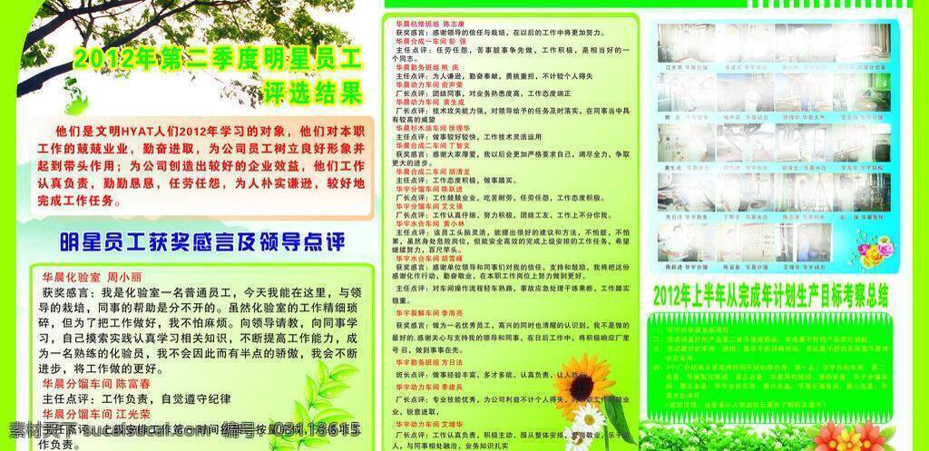 企业 宣传栏 绿色背景 明星员工 模版 企业宣传栏 树叶 太阳花 展板 展板模板 矢量 其他展板设计