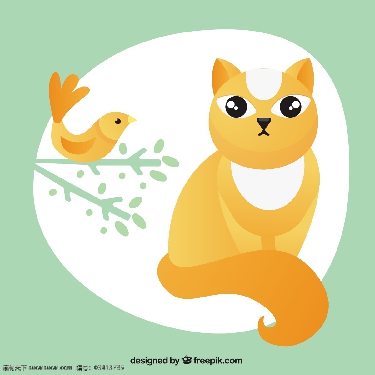 猫和鸟插图素材图片下载-素材编号03413735-素材天下图库