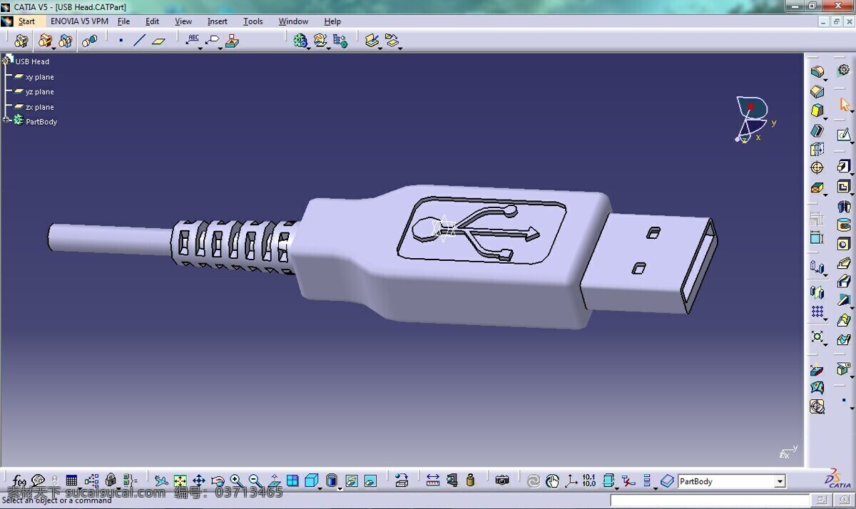 usb头 usb电缆 catia 蓝色