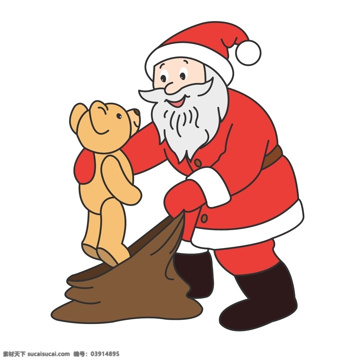 手绘 矢量 圣诞节 圣诞老人 可爱 礼物 卡通人物 圣诞夜 平安 小熊 祝福