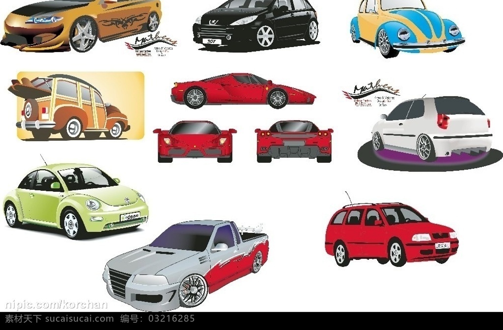 超酷 汽车 矢量图 甲克 虫 法拉利 大众 标致 现代科技 交通工具 矢量图库