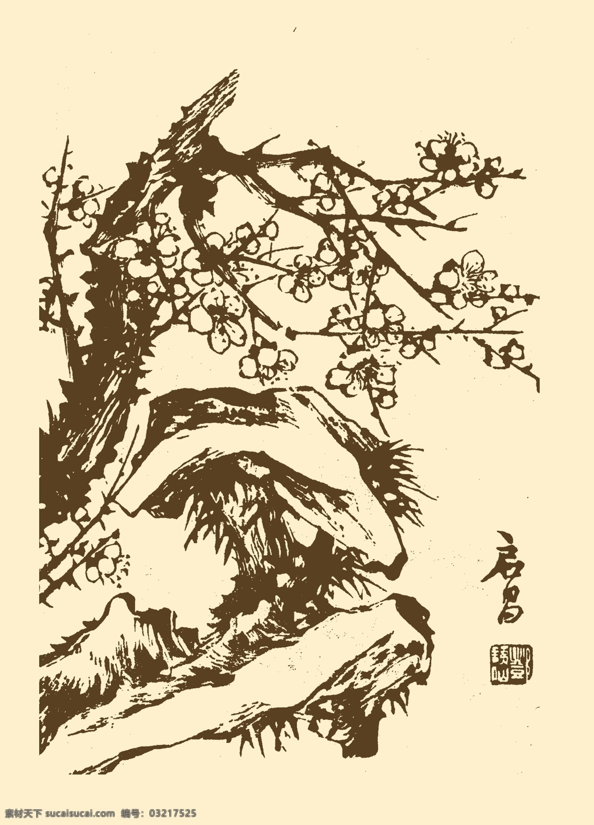 芥子园画谱 梅花 中国画 国画 白描 绘画 美术 腊梅 分层 源文件