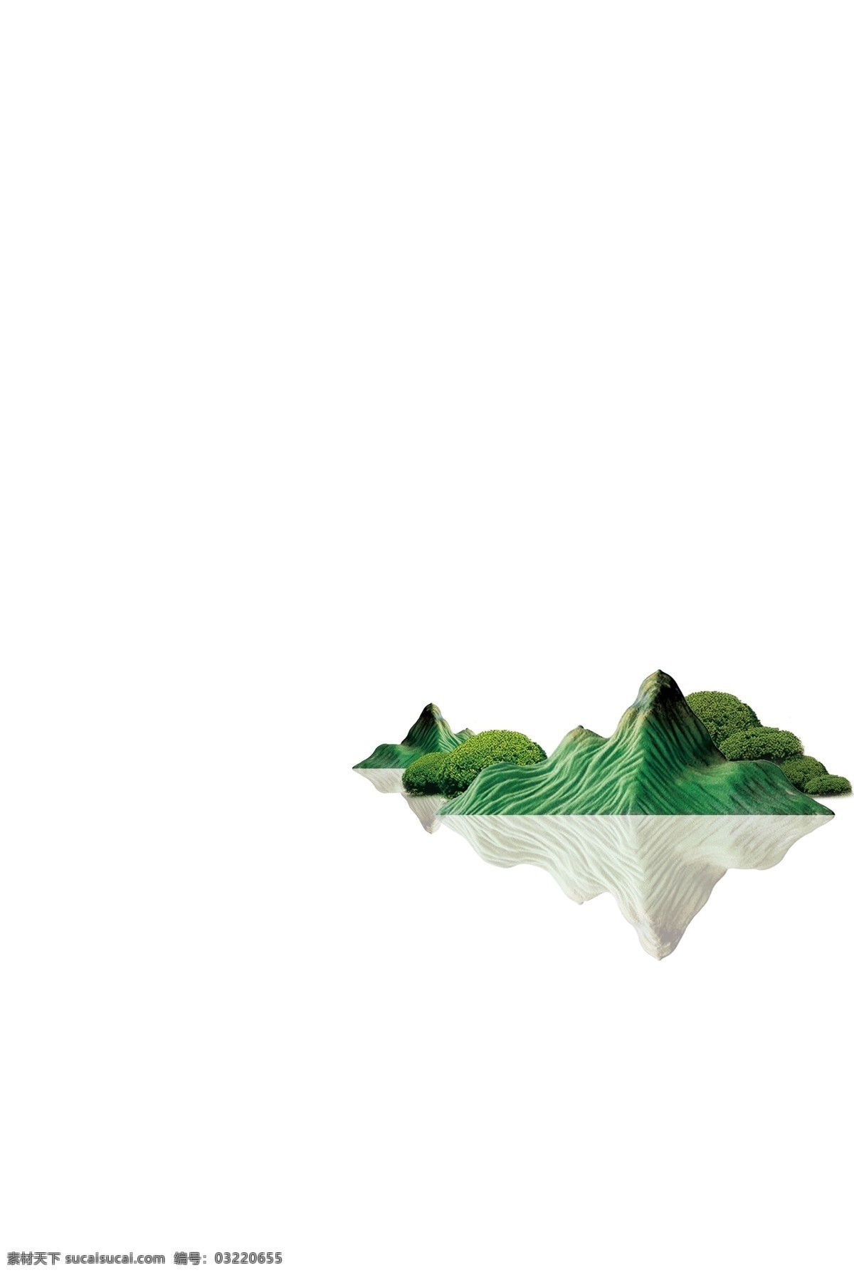 绿色 卡通 山峰 渐变 中国风 风景 大气 倒影 几何形体 漂浮素材
