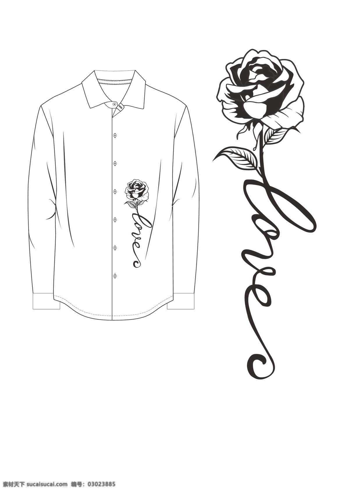 玫瑰衬衫图片 黑色玫瑰 衬衫 ai线稿 手绘玫瑰 纹身玫瑰
