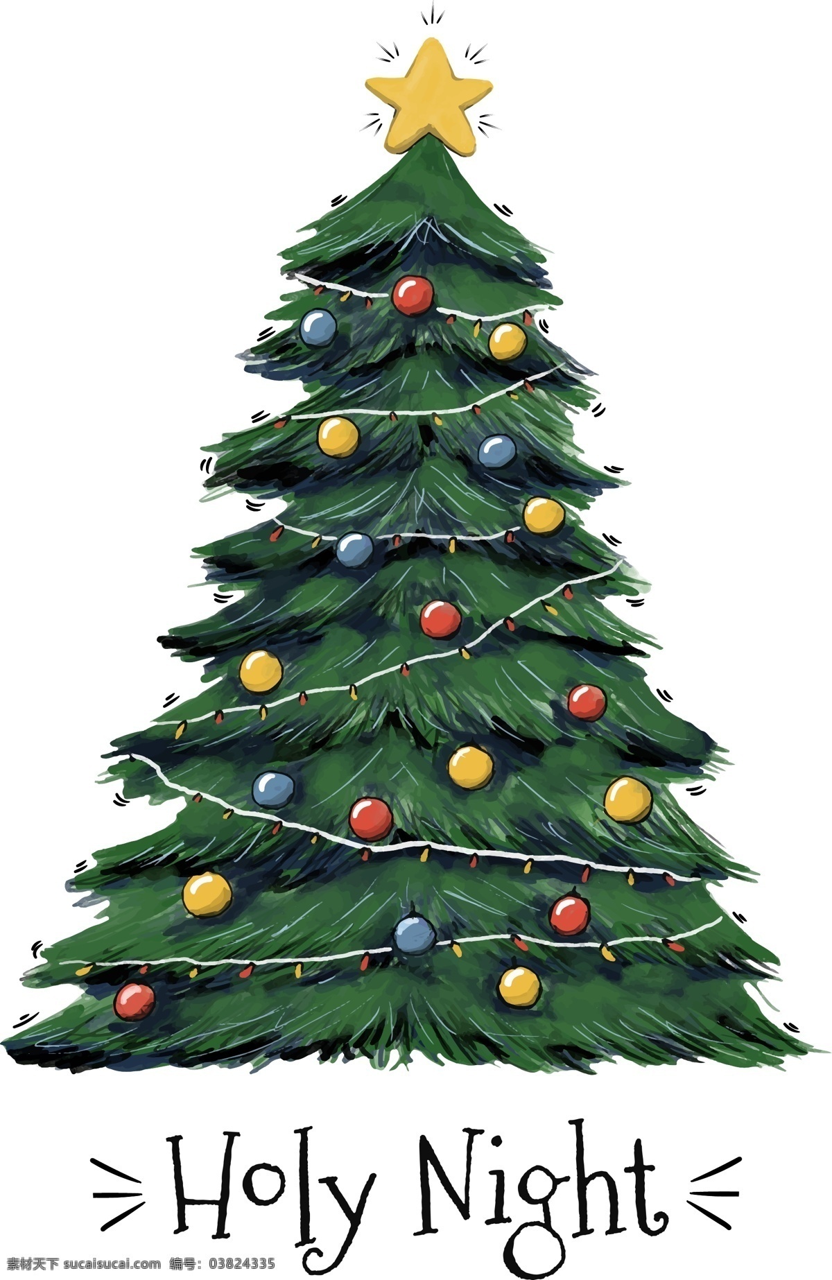 节日素材 圣诞节 圣诞树 矢量素材 手绘 手绘插画 手绘圣诞树 树木 矢量