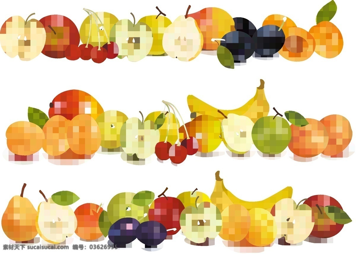 矢量 新鲜 水果 插画 背景 柑橘 梨 李子 苹果 曲线 桃 线条 香蕉 彩色水果
