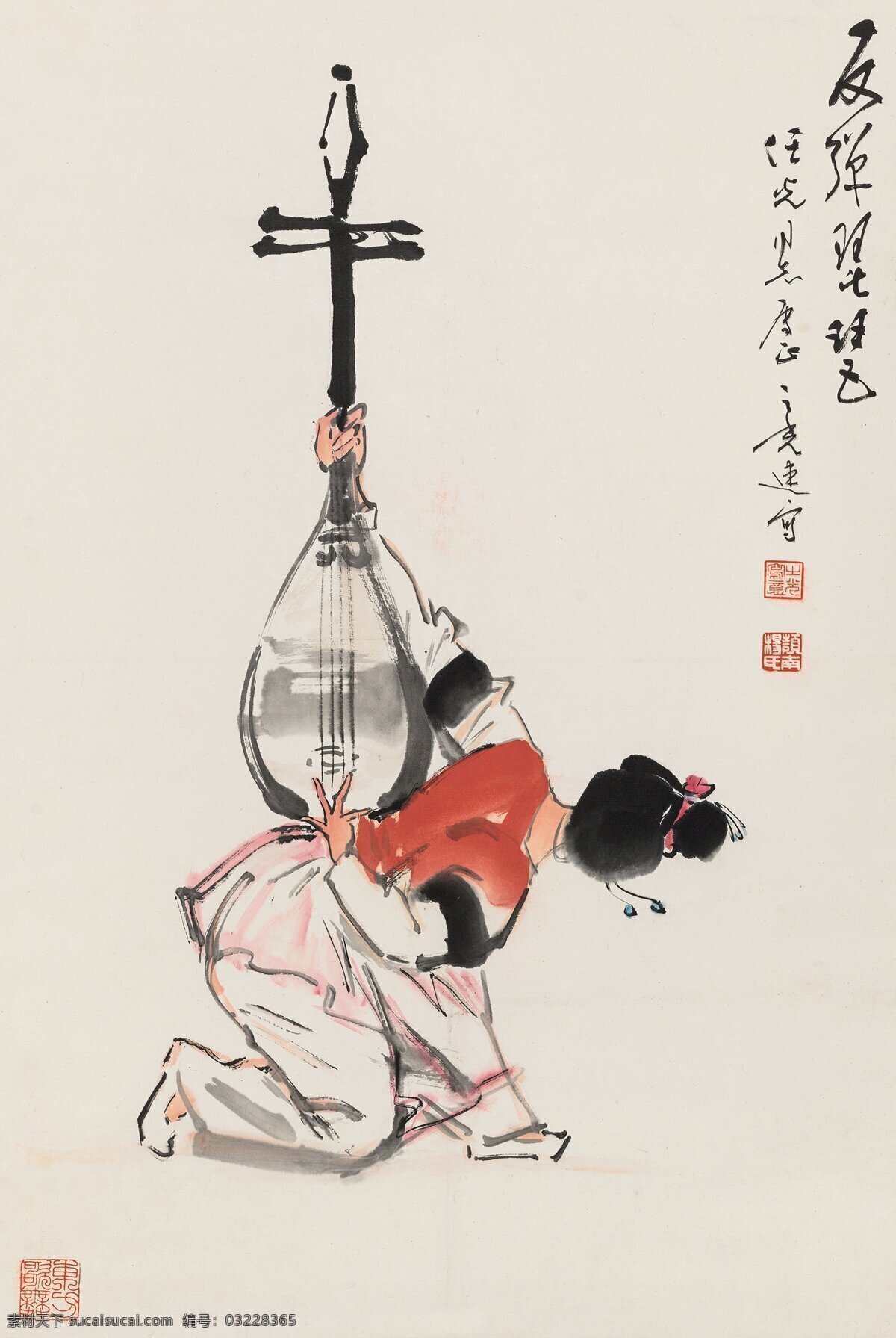 反弹琵琶 杨之光作品 古代仕女 绝活 表演 中国古代画 中国古画 文化艺术 绘画书法
