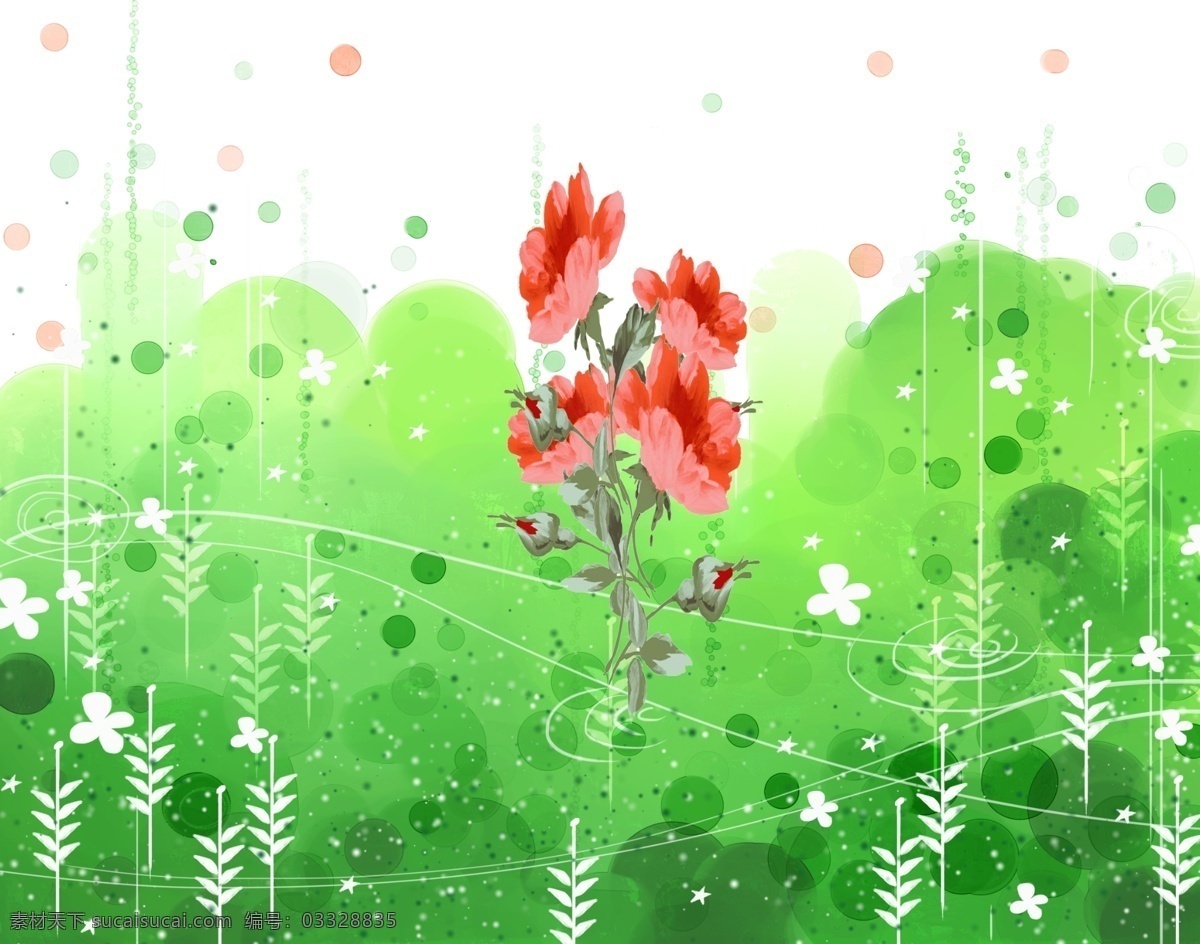 红色 花朵 绿色 背景 彩色 初春 春季 春季促销 春季换新 春天 花卉 生机 万物复苏