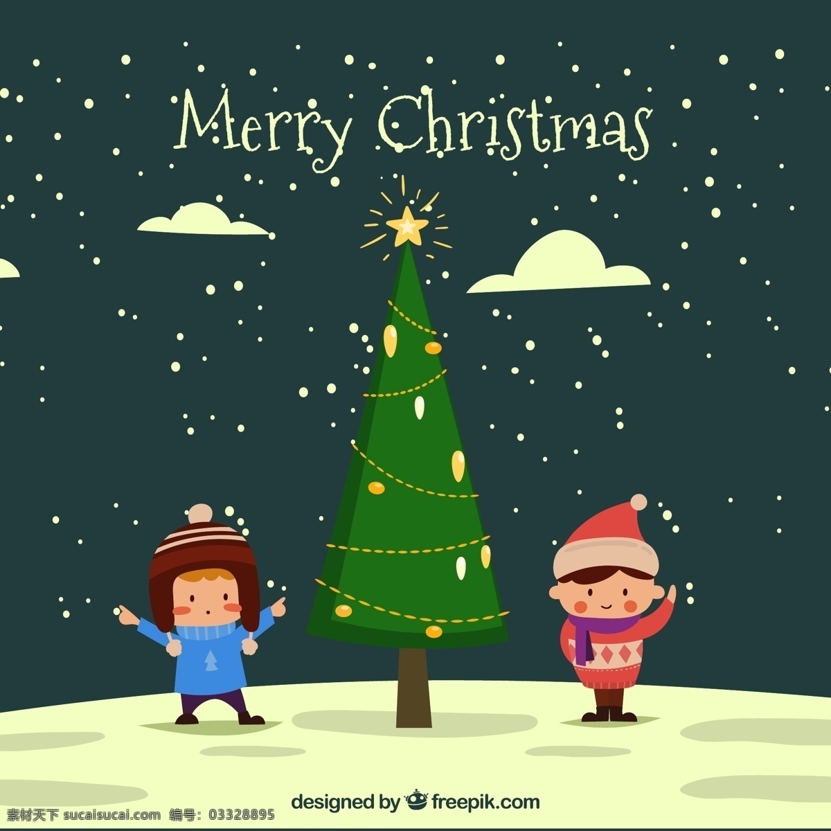 创意 圣诞树 男孩 merry 矢量图