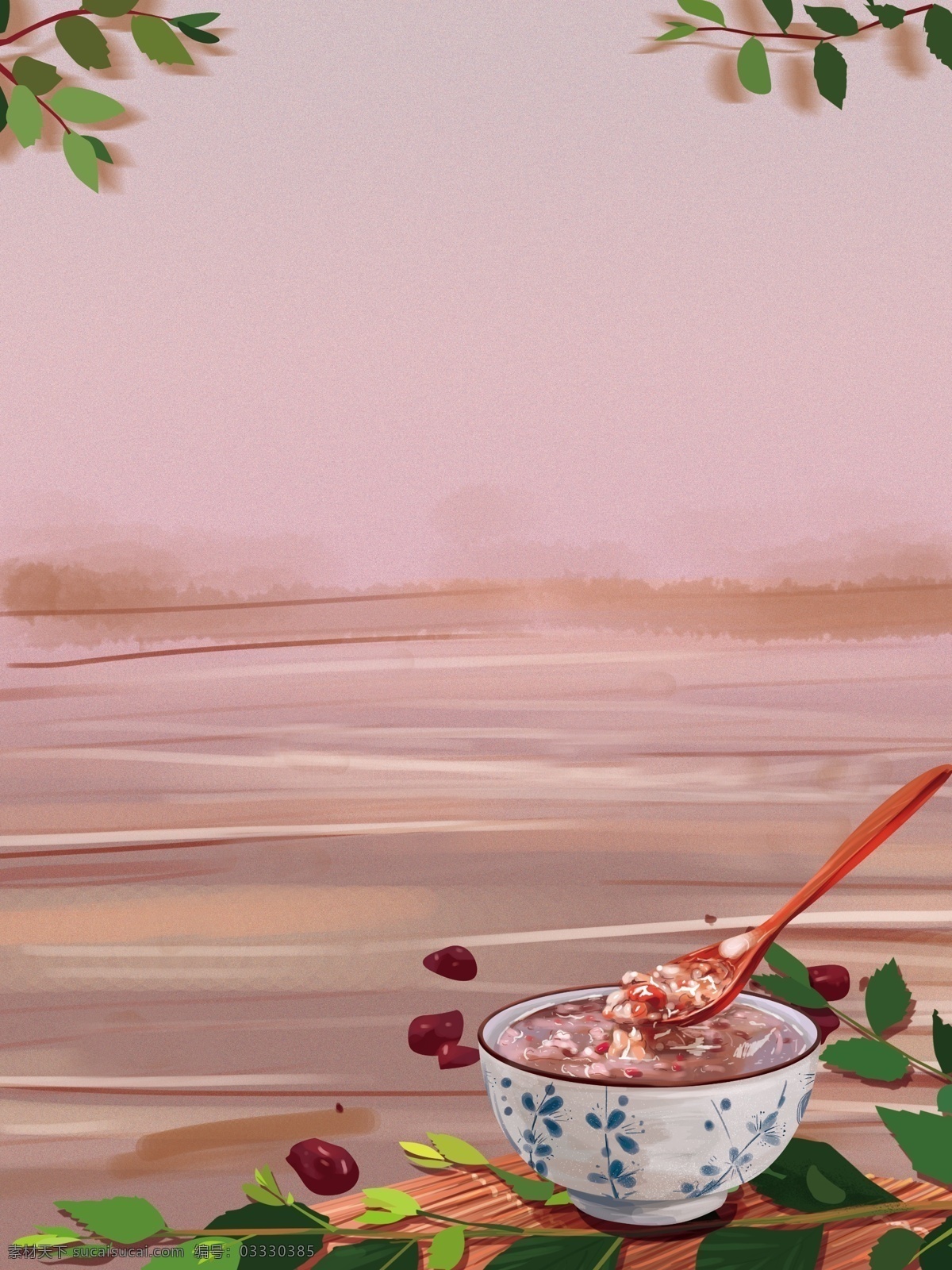 唯美 手绘 腊八节 腊八粥 插画 背景 腊八节背景 节日背景 吃腊八粥 粥店展板背景 腊八节习俗 植物背景