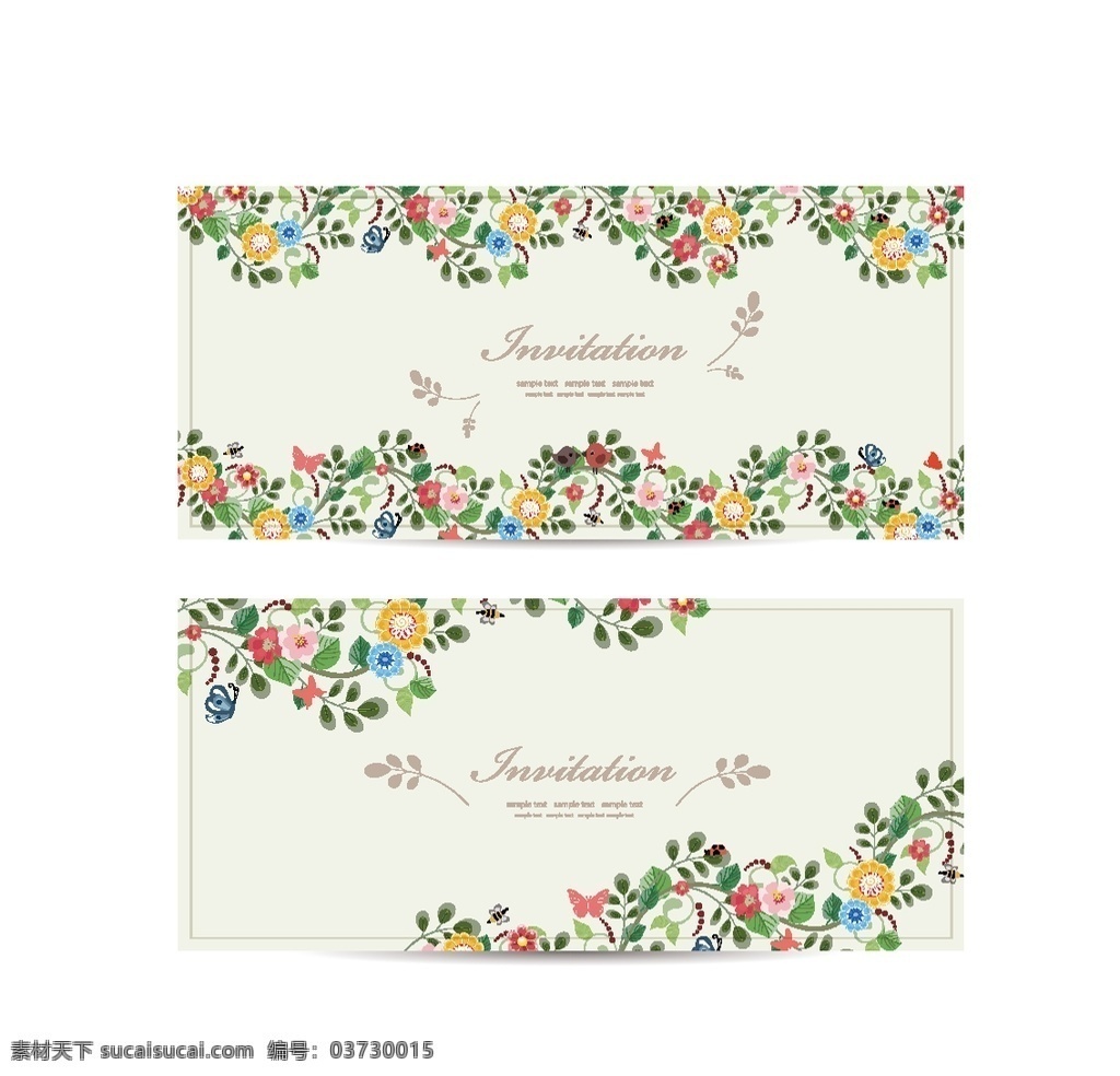 清新 纹样 卡片 卡通 花卉 蝴蝶 邀请卡 花朵 花枝 鲜花 植物 花边 装饰 广告海报设计 名片卡片