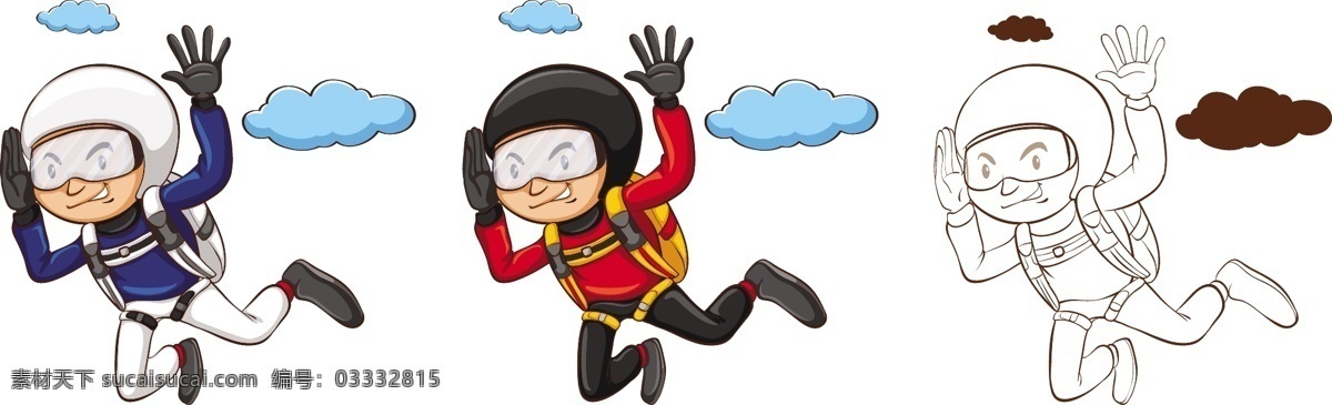 跳 降落伞 人物 插图 矢量 跳降落伞的 人物插图 矢量素材 跳伞 的卡 通 男孩 云朵 蓝天 卡通 飞行员 矢量图