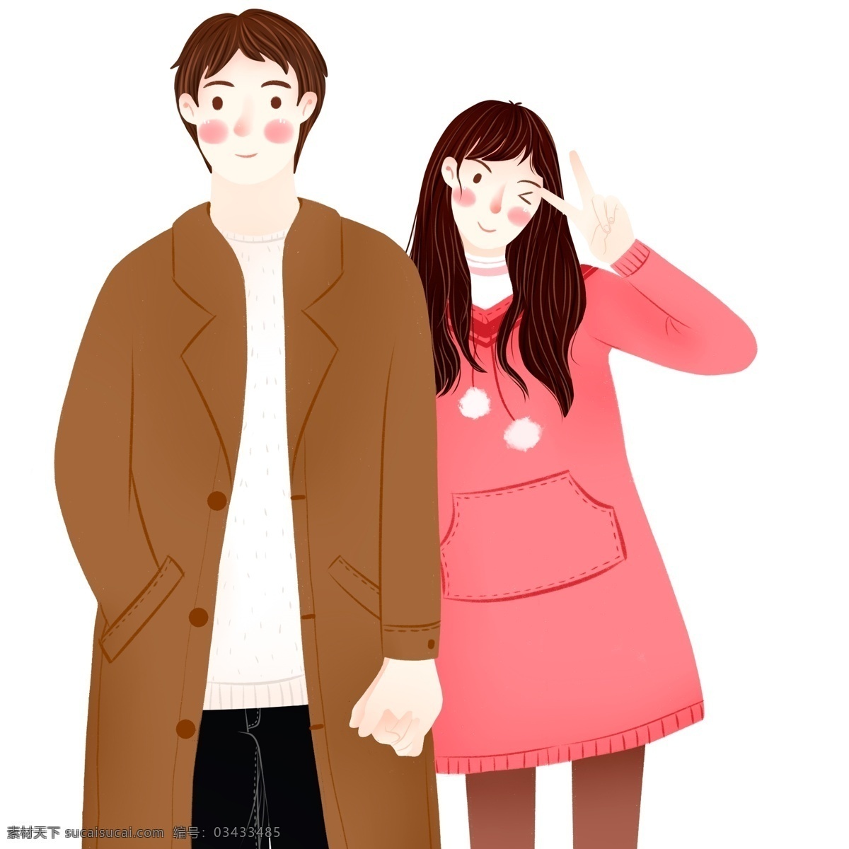 拍照 情侣 小 清新 人物 商用 元素 卡通 小清新 插画 男孩 女孩 甜蜜 牵手