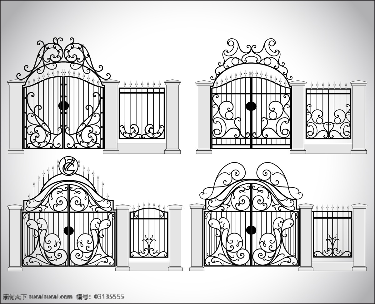 豪宅 别墅 大门 铁门 豪宅大门 别墅大门 豪华 贵派 气派 时尚 潮流 花纹 矢量 建筑家居
