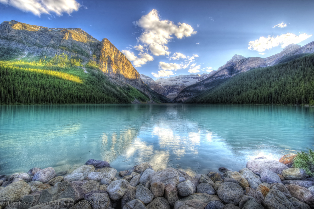 国外风景摄影 湖边 岸边 水边 绿树 山峰 雪山 高山 蓝天白云 电脑桌面屏保 自然景观 自然风景