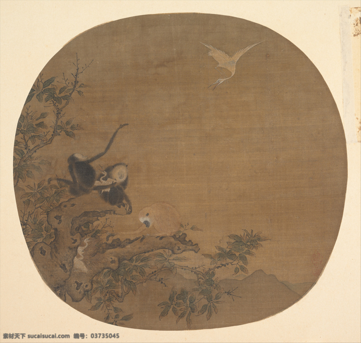 猿鹭图册页 宋代 易元吉 绢本设色 国画 花鸟 绘画书法 文化艺术