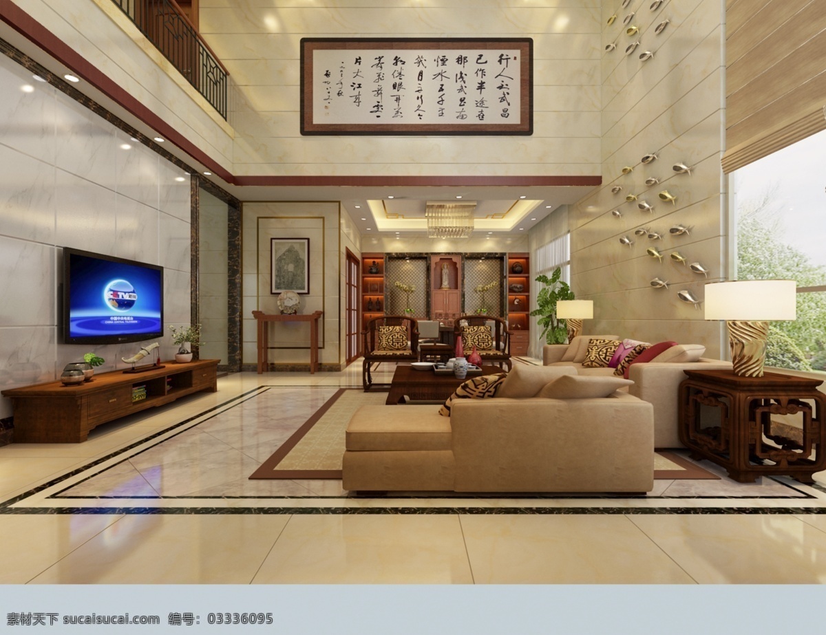 海 骏达 别墅 中式 豪华 大厅 3dmax 效果图 客餐厅 3d设计