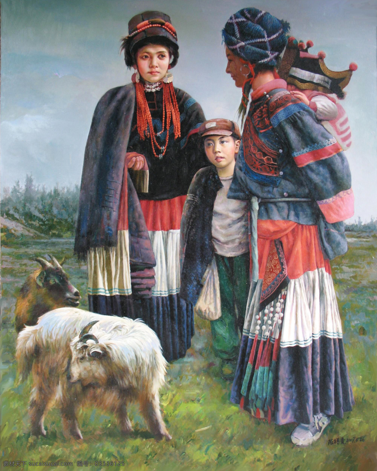 情系大凉山 美术 绘画 油画 写实油画 男人 女人 儿童 少年 彝族人 动作 表情 姿势 服装 山地 羊 油画艺术 油画作品16 绘画书法 文化艺术