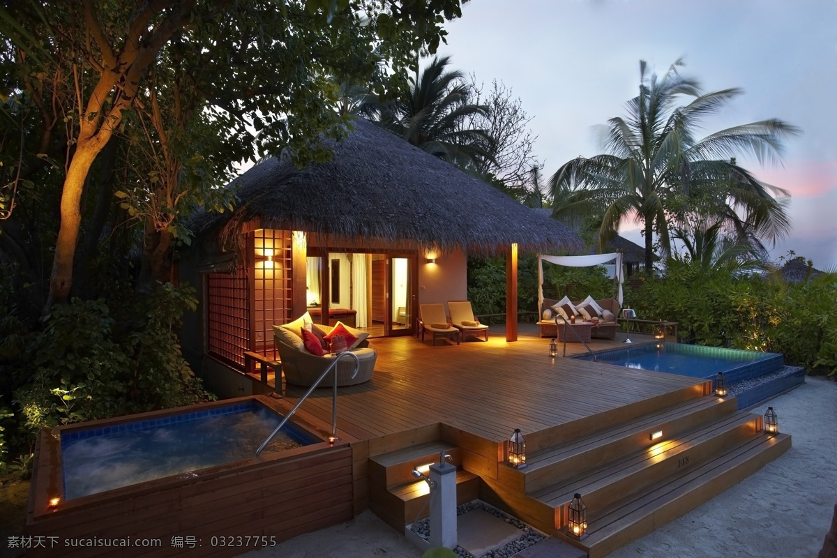 马尔代夫 度假 套房 maldives 度假屋 旅游 酒店 客房 豪华 别墅 别院 游泳池 躺椅 沙发 傍晚 遮阳篷 灯光 塞舌尔 国外旅游 旅游摄影