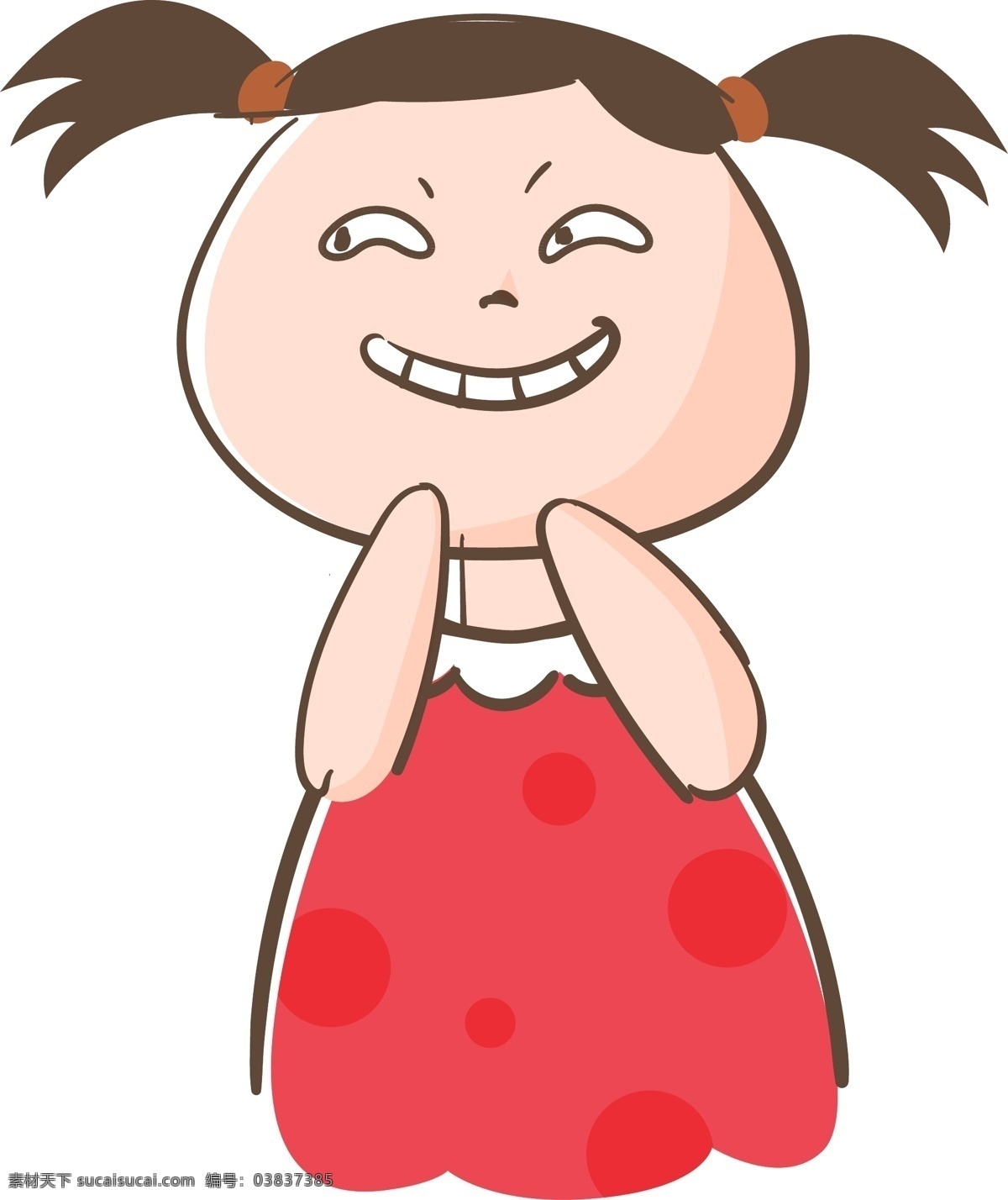 可爱 坏 笑 小女孩 插画 可爱的小女孩 卡通小孩 扎辫子的女孩 坏笑表情插画 坏笑的小姑娘 穿 红色 裙子
