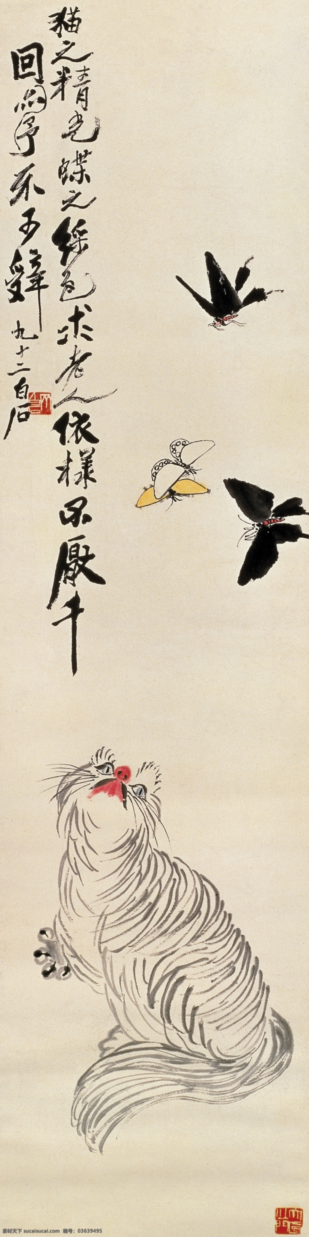彩蝶 动物 飞舞 工笔画 国画 蝴蝶 绘画书法 昆虫 白石国画 猫 齐白石 齐璜 水墨画 白石老人 写意 书画 文化艺术 印章 装饰素材 雕刻 图案