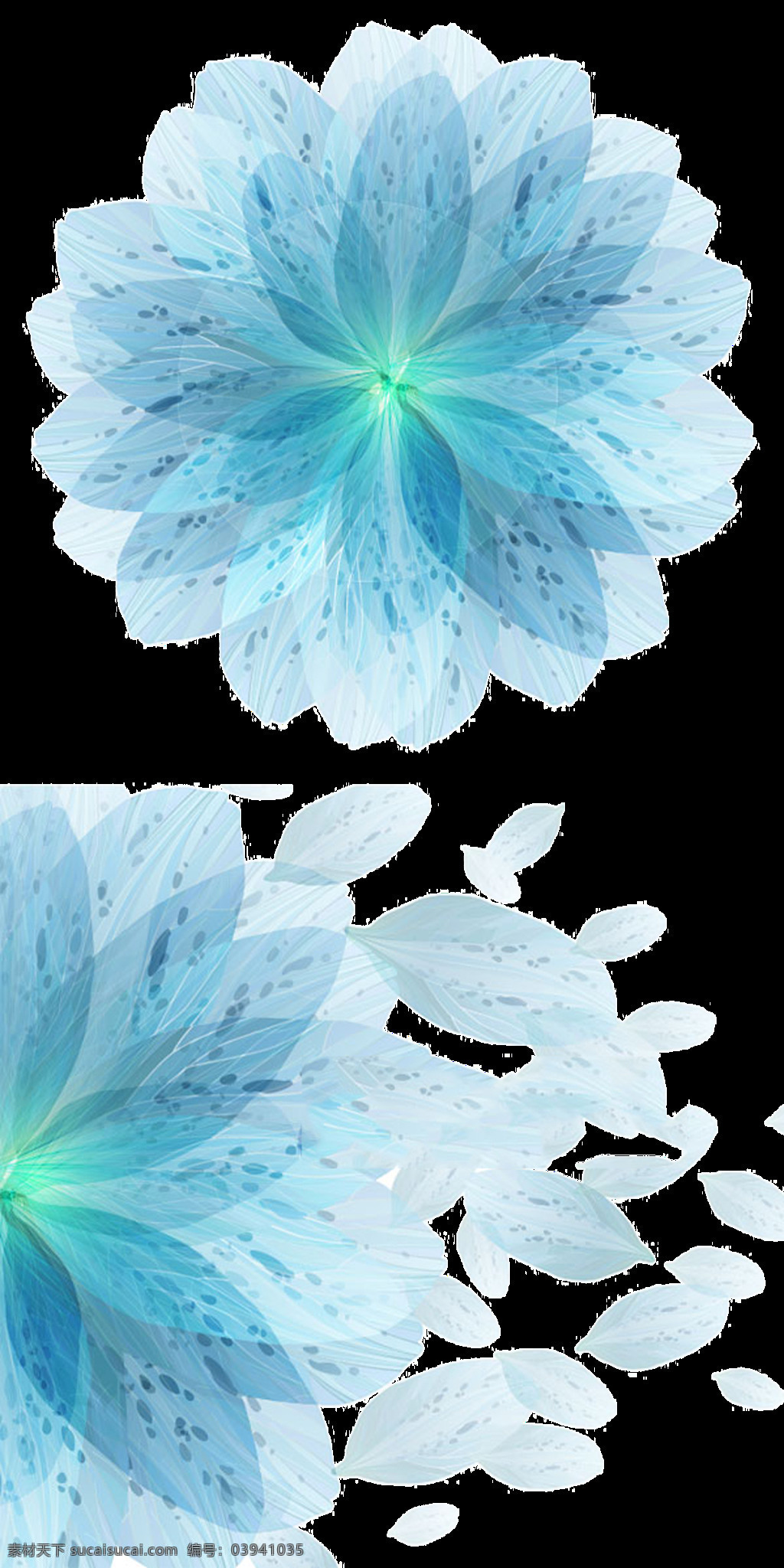 蓝色 唯美 飘散 花 元素 png元素 花朵 免抠元素 透明元素 装饰