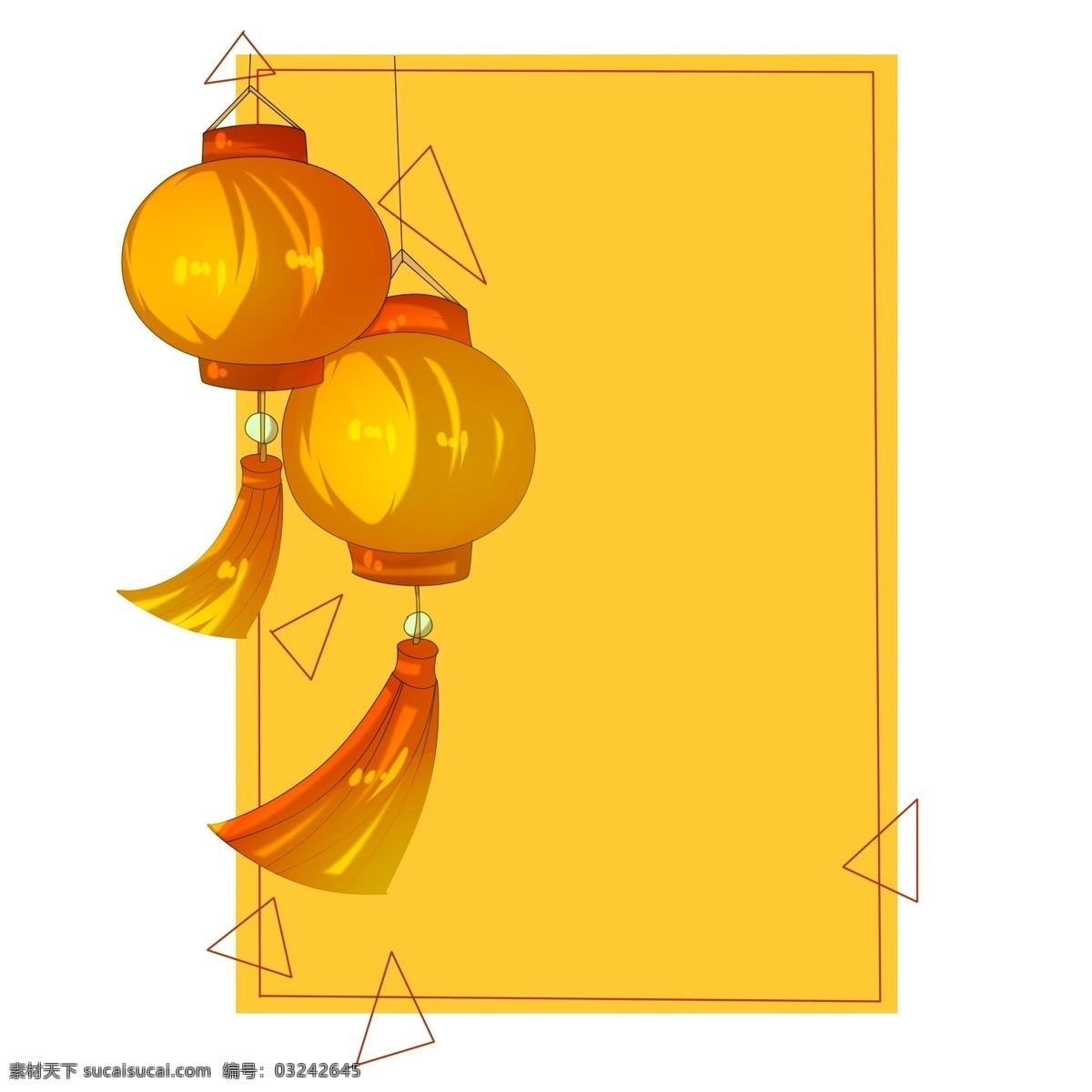 手绘 灯笼 边框 插画 手绘边框 黄色色边框 灯笼边框 黄色渐变灯笼 两个灯笼装饰 灯笼挂饰 手绘边框插画