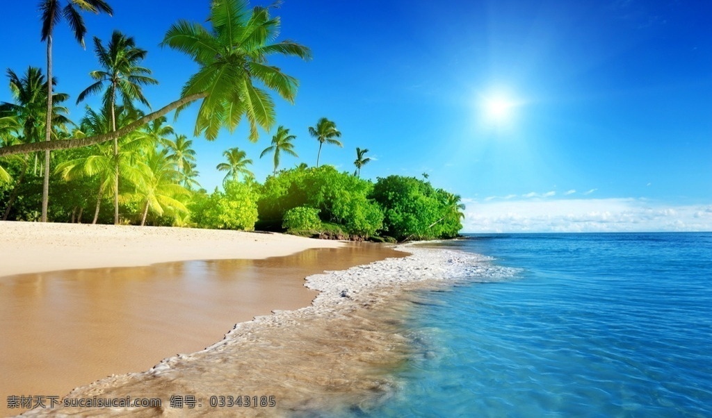 沙滩美景 大海 沙滩 树木 美景 海浪 多娇江山 自然景观 自然风景