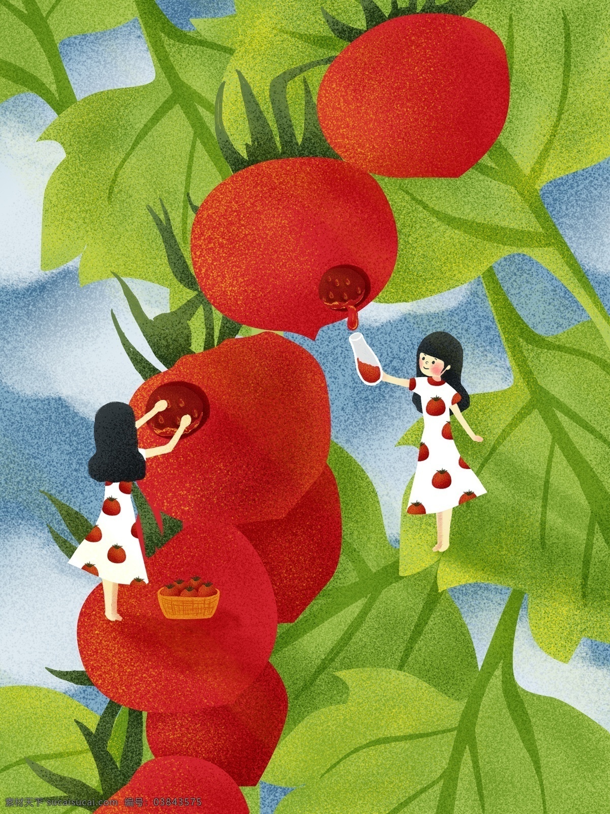 藤 上水 果 小 番茄 治愈 丰收 系 手绘 场景 插画 植物 树叶 手绘插画 果汁 小番茄 水果 治愈系 收获 果实 水果篮 西红柿