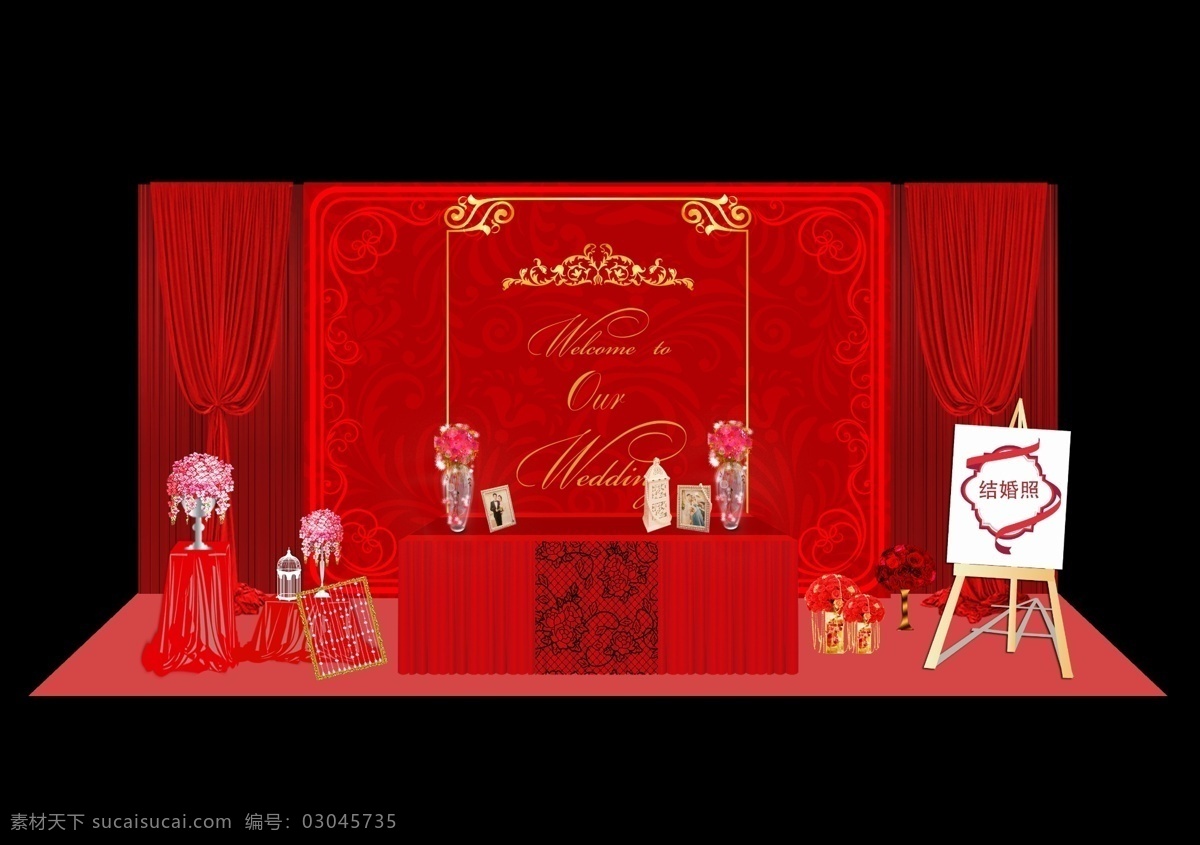 展示区 婚礼展示区 婚礼素材 红色喷绘 展示区效果图 黑色