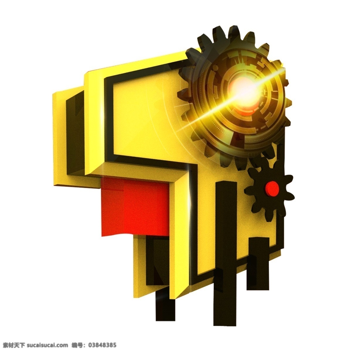黄色 立体 创意 齿轮 元素 光泽 质感 旋转 光效 纹理 电商 活动 科技 科幻 效率 边框