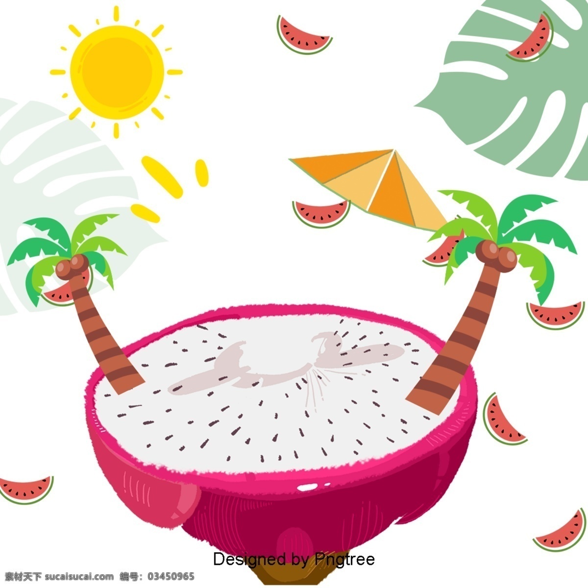 美丽 凉爽 的卡 通 夏日 饮料 假日 卡通 夏天 水果 太阳 遮阳伞 西瓜 龙 果 公司