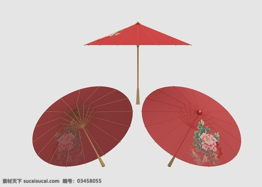 油纸伞图片 古风 油纸伞 古风伞 雨伞 伞 油纸伞模型 3d模型 雨伞模型素材 红色雨伞 牡丹花伞 3d设计 max