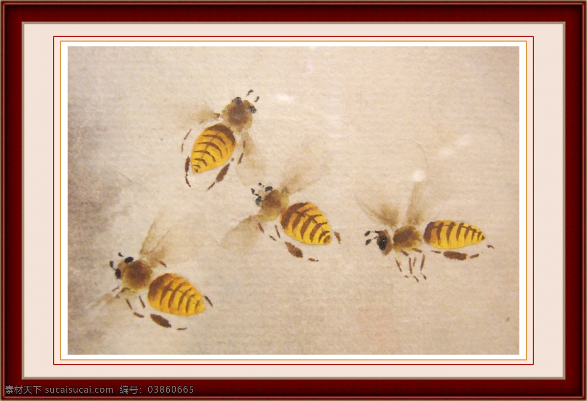 国画 蜜蜂 黄色蜜蜂 偏偏起舞 昆虫 绘画书法 文化艺术 白色