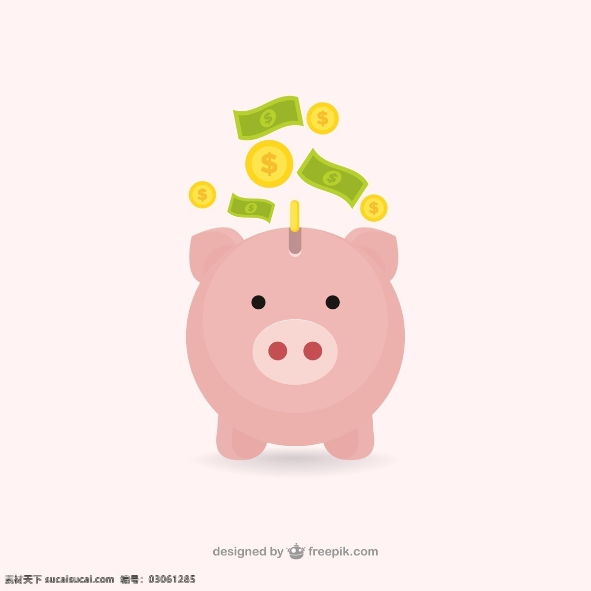粉色 小 猪 存钱罐 矢量 商务 金融 理财 储蓄罐 扑满 金币 纸币 矢量图