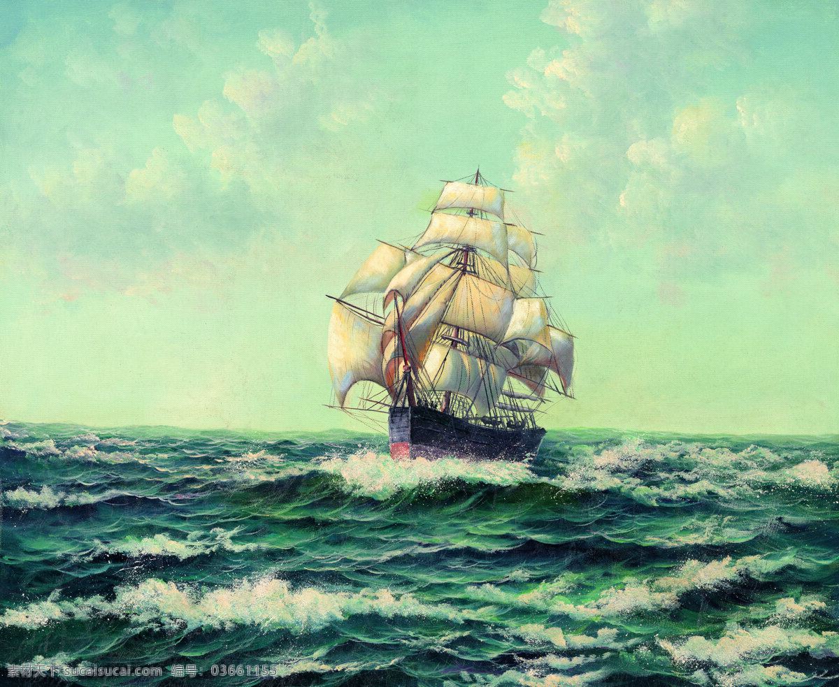 一帆风顺 帆船 大海 油画 装饰画 绘画书法 文化艺术