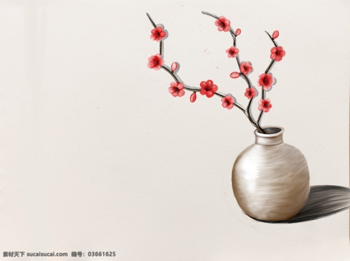 一枝春色 梅花 净瓶 春色 一支 红色 文化艺术 绘画书法