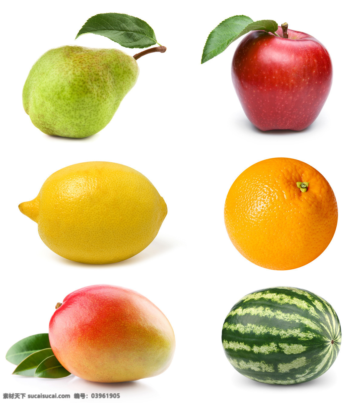 新鲜水果 果实 梨 苹果 西瓜 柠檬 橙子 水果蔬菜 餐饮美食 白色