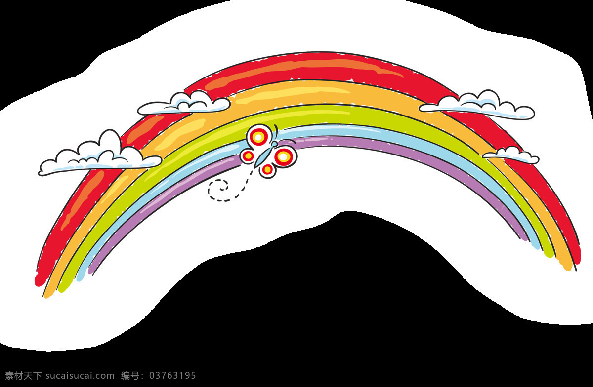 手绘 云朵 彩虹 元素 卡通 天空 蝴蝶 png元素 免抠元素 透明元素
