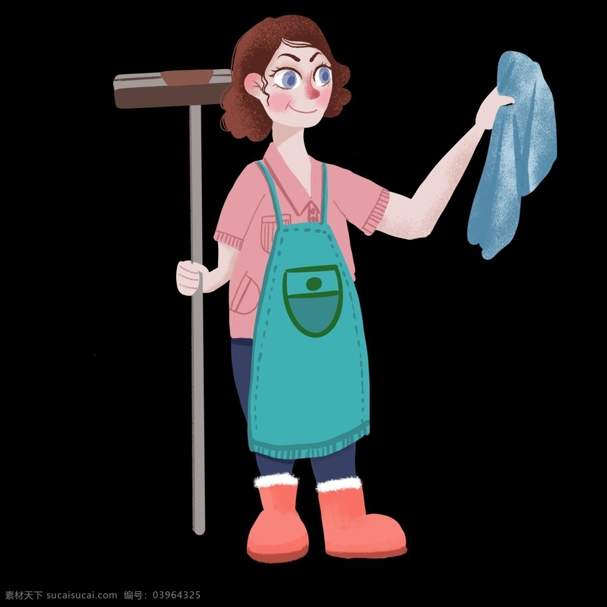 五一劳动节 卡通 手绘 打扫 卫生 妇女 可爱 劳动节