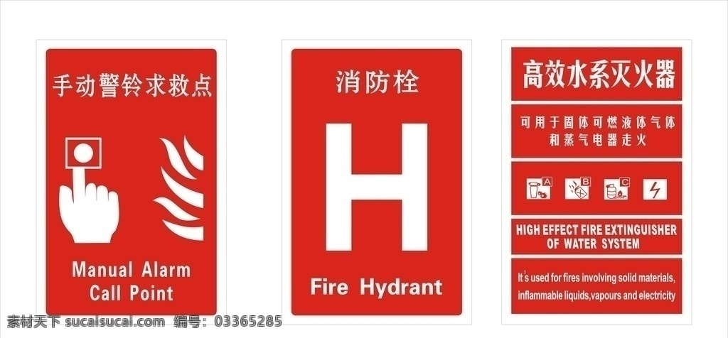灭火器 消防栓 手动 警铃 求救 点 标牌 矢量