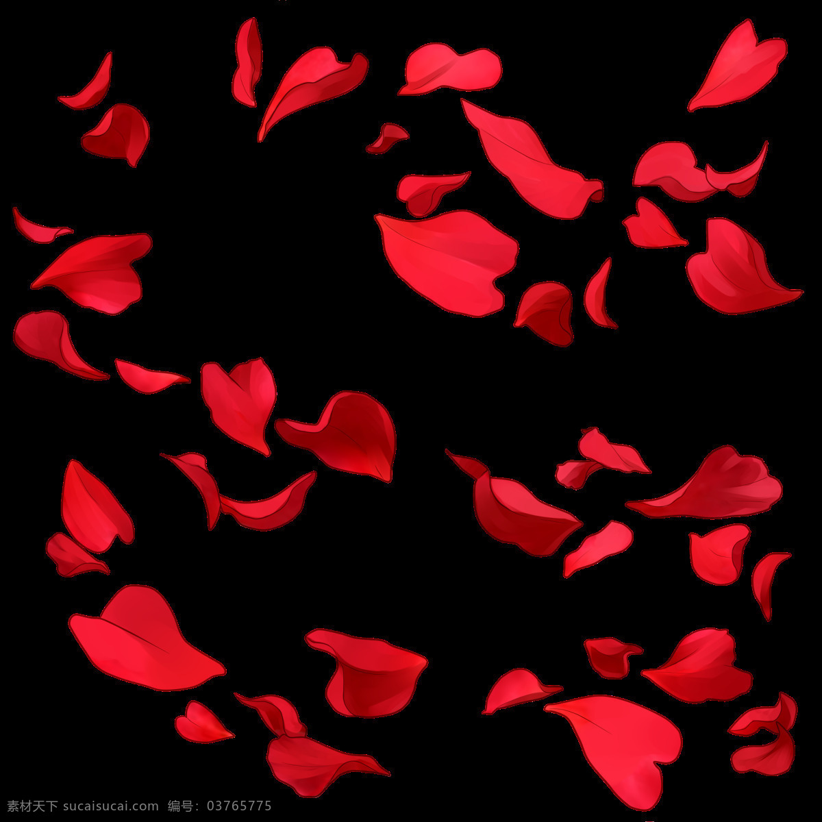 浪漫 心形 花瓣 元素 手绘 红色渐变 免抠