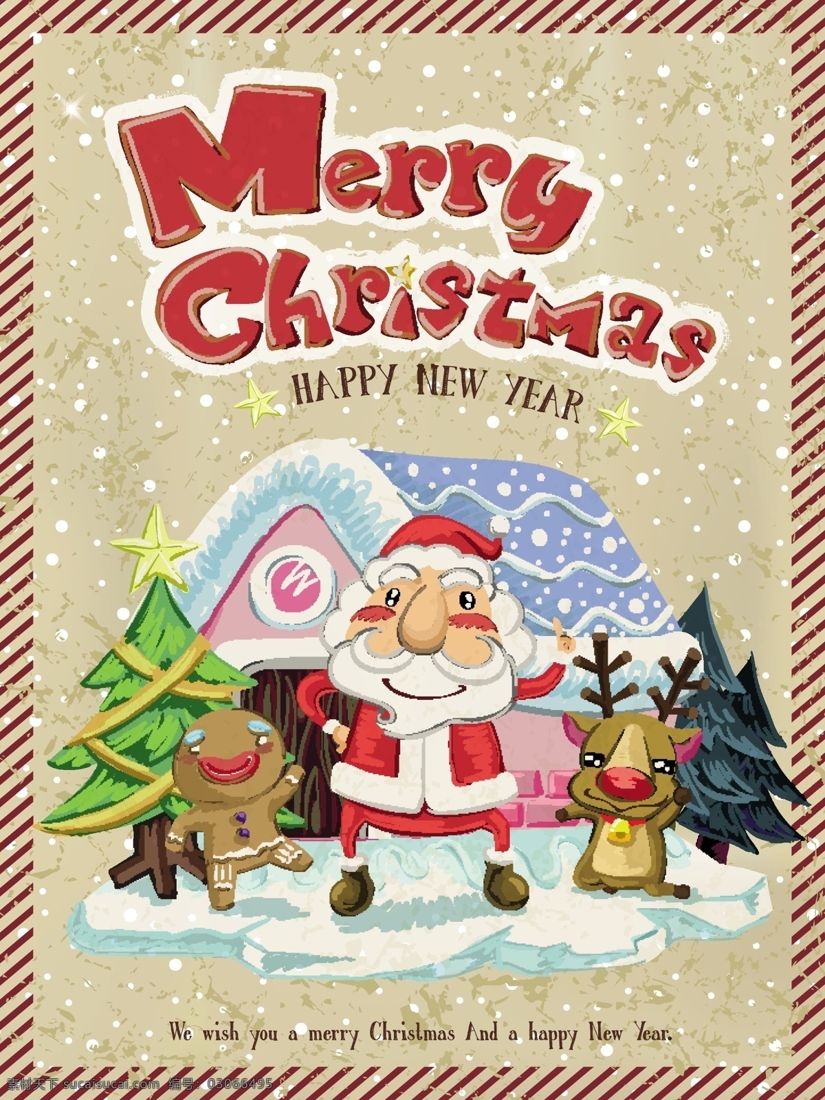 童趣 圣诞老人 背景 christmas merry 圣诞节 圣诞树 矢量图 糖果屋 雪花 驯鹿 姜饼人 海报 节日素材