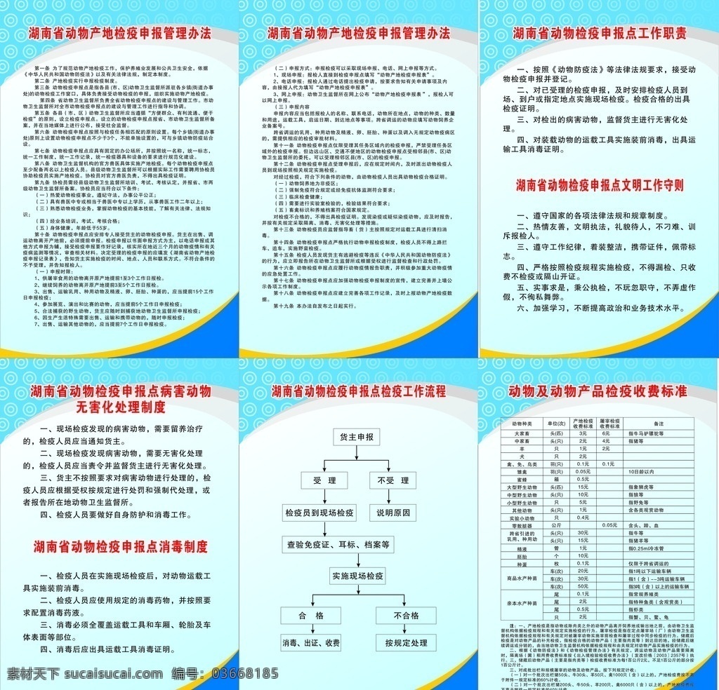 湖南省 动物 检疫 制度 流 动物产地检疫 申报管理 检疫申报职责 申报文明守则 病害动物 展板模板