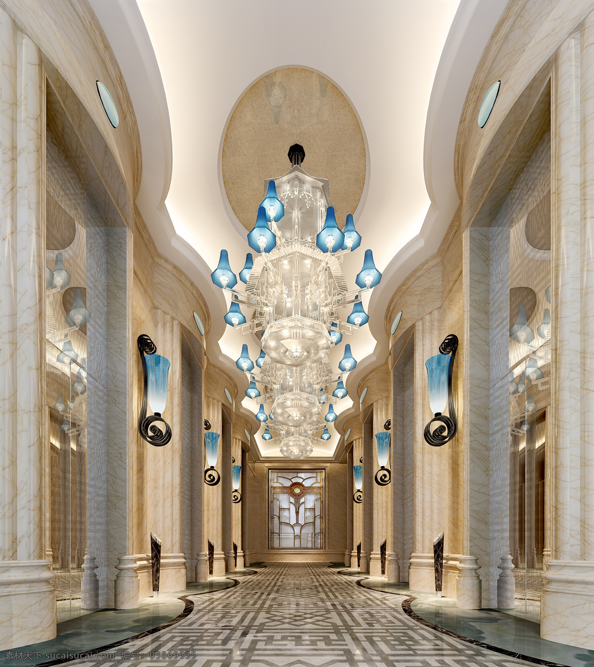 现代 时尚 精品 酒店 风格 水晶灯 工装 装修 效果图 酒店装修 大厅装修 走廊装修 瓷砖地板