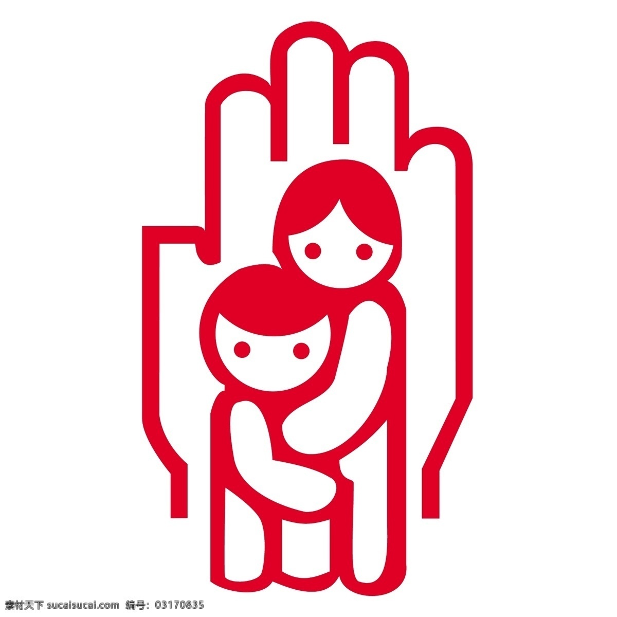 手掌 中 小人 logo 拥抱 红色 线条 白色